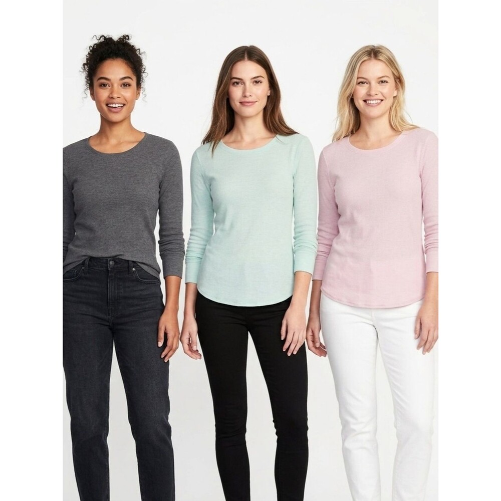 Old Navy Waffle Thermal Knit Long Sleeve Tee Shirts Bundle of 3 Size Medium